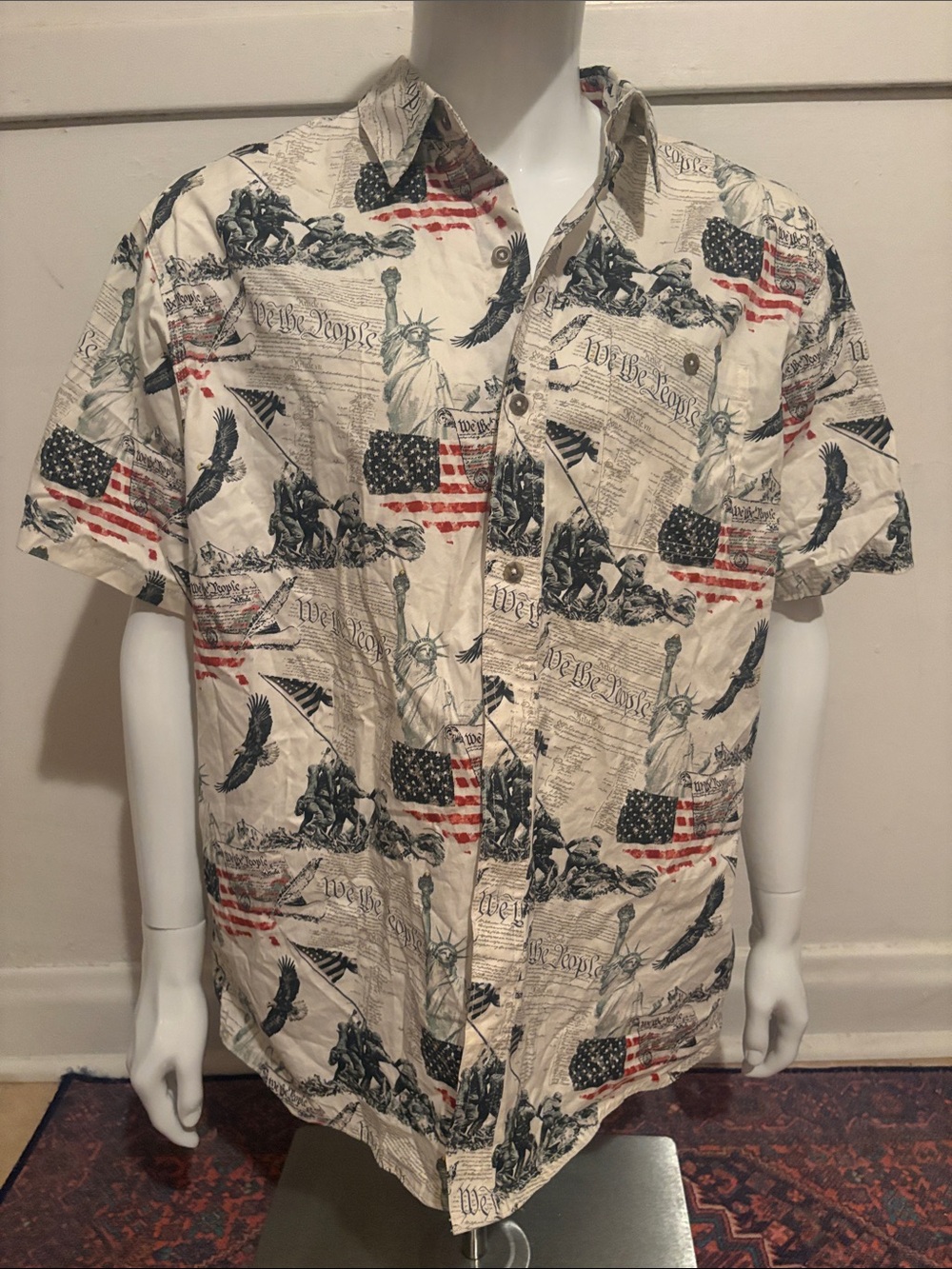 Tommy Bahama Short-Sleeve Button-Down Shirt - Cream with Red & Blue